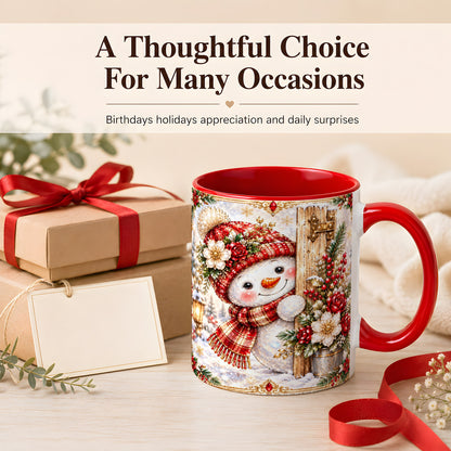 #pl[11oz|Red] Christmas Snowman Coffee Mug, Red Floral Winter Mug, Ceramic Cup