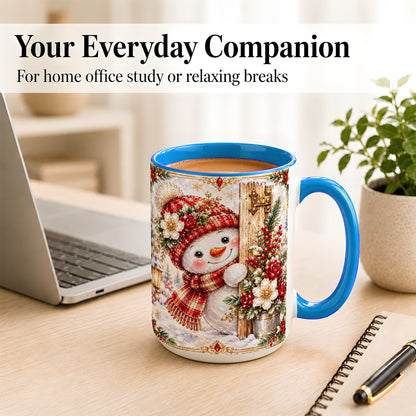 #pl[15oz|Blue] Christmas Snowman Coffee Mug, Red Floral Winter Mug, Ceramic Cup