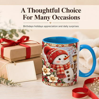 #pl[11oz|Blue] Christmas Snowman Coffee Mug, Poinsettia Winter Mug, Ceramic Cup