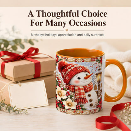 #pl[11oz|Orange] Christmas Snowman Coffee Mug, Poinsettia Winter Mug, Ceramic Cup