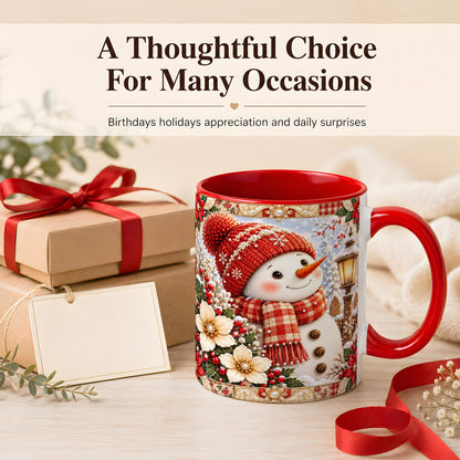 #pl[11oz|Red] Christmas Snowman Coffee Mug, Poinsettia Winter Mug, Ceramic Cup