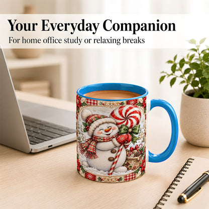 #pl[11oz|Blue] Peppermint Snowman Coffee Mug, Christmas Candy Mug, Ceramic Cup