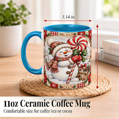 #pl[11oz|Blue] Peppermint Snowman Coffee Mug, Christmas Candy Mug, Ceramic Cup