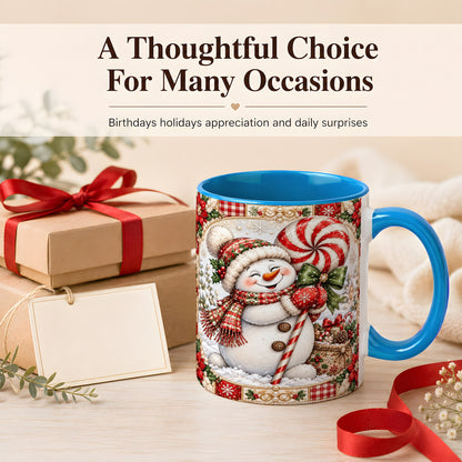 #pl[11oz|Blue] Peppermint Snowman Coffee Mug, Christmas Candy Mug, Ceramic Cup
