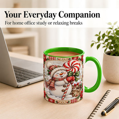 #pl[11oz|Green] Peppermint Snowman Coffee Mug, Christmas Candy Mug, Ceramic Cup