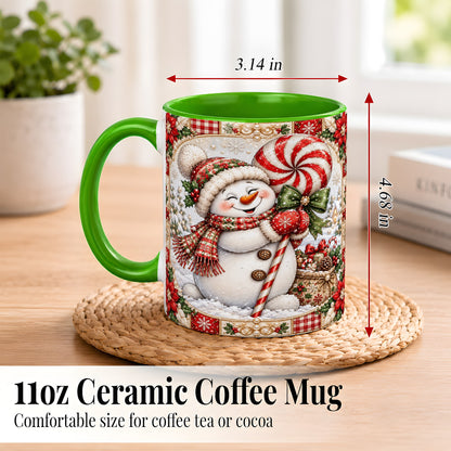 #pl[11oz|Green] Peppermint Snowman Coffee Mug, Christmas Candy Mug, Ceramic Cup