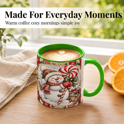 #pl[11oz|Green] Peppermint Snowman Coffee Mug, Christmas Candy Mug, Ceramic Cup
