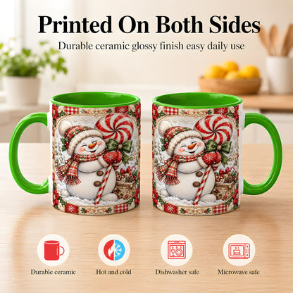 #pl[11oz|Green] Peppermint Snowman Coffee Mug, Christmas Candy Mug, Ceramic Cup