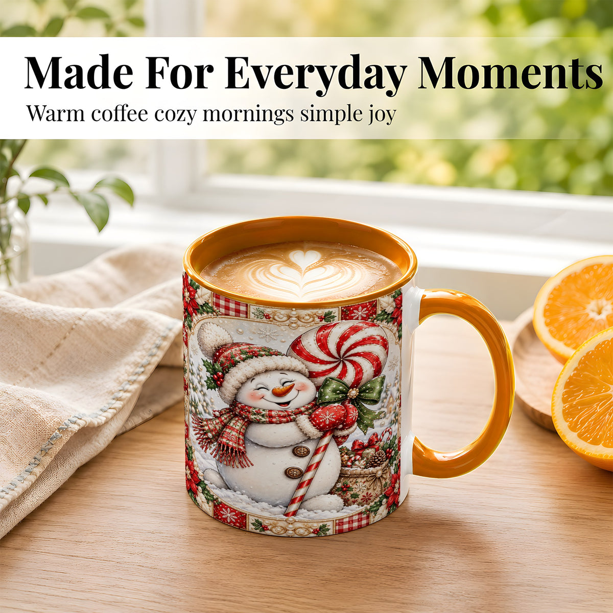 #pl[11oz|Orange] Peppermint Snowman Coffee Mug, Christmas Candy Mug, Ceramic Cup