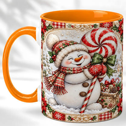 #pl[11oz|Orange] Peppermint Snowman Coffee Mug, Christmas Candy Mug, Ceramic Cup