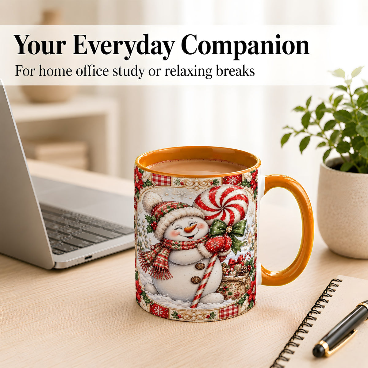 #pl[11oz|Orange] Peppermint Snowman Coffee Mug, Christmas Candy Mug, Ceramic Cup