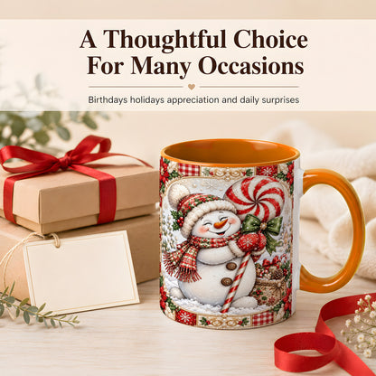 #pl[11oz|Orange] Peppermint Snowman Coffee Mug, Christmas Candy Mug, Ceramic Cup