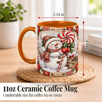 #pl[11oz|Orange] Peppermint Snowman Coffee Mug, Christmas Candy Mug, Ceramic Cup