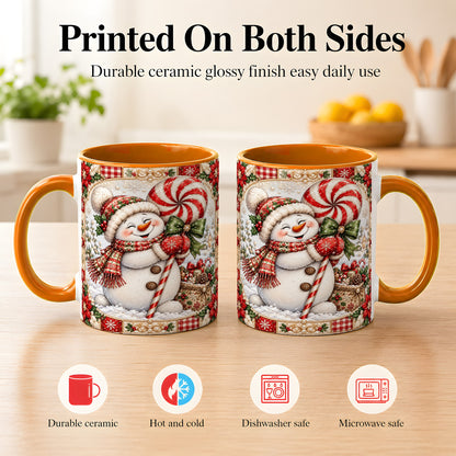 #pl[11oz|Orange] Peppermint Snowman Coffee Mug, Christmas Candy Mug, Ceramic Cup