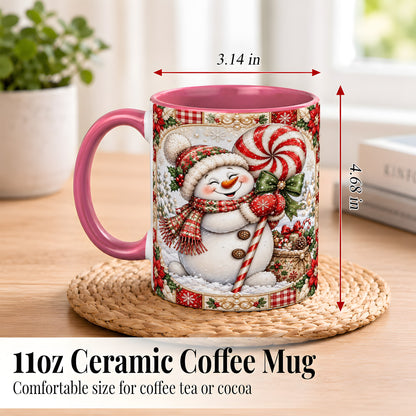 #pl[11oz|Pink] Peppermint Snowman Coffee Mug, Christmas Candy Mug, Ceramic Cup