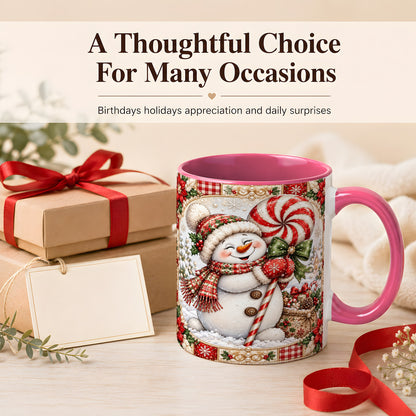 #pl[11oz|Pink] Peppermint Snowman Coffee Mug, Christmas Candy Mug, Ceramic Cup