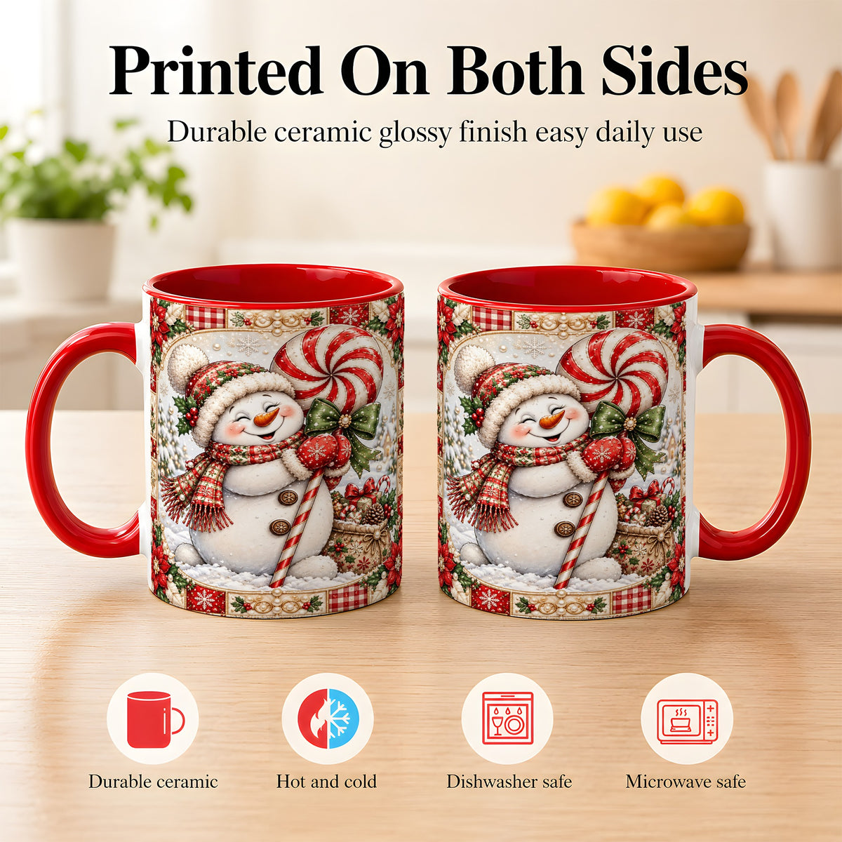 #pl[11oz|Red] Peppermint Snowman Coffee Mug, Christmas Candy Mug, Ceramic Cup