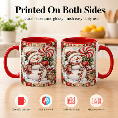 #pl[11oz|Red] Peppermint Snowman Coffee Mug, Christmas Candy Mug, Ceramic Cup