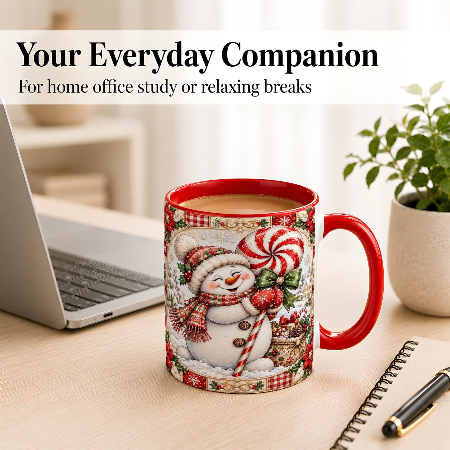 #pl[11oz|Red] Peppermint Snowman Coffee Mug, Christmas Candy Mug, Ceramic Cup