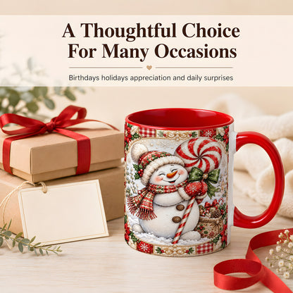 #pl[11oz|Red] Peppermint Snowman Coffee Mug, Christmas Candy Mug, Ceramic Cup