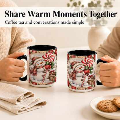 #pl[15oz|Black] Peppermint Snowman Coffee Mug, Christmas Candy Mug, Ceramic Cup