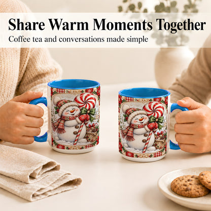 #pl[15oz|Blue] Peppermint Snowman Coffee Mug, Christmas Candy Mug, Ceramic Cup