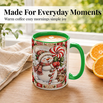 #pl[15oz|Green] Peppermint Snowman Coffee Mug, Christmas Candy Mug, Ceramic Cup