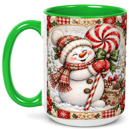 #pl[15oz|Green] Peppermint Snowman Coffee Mug, Christmas Candy Mug, Ceramic Cup