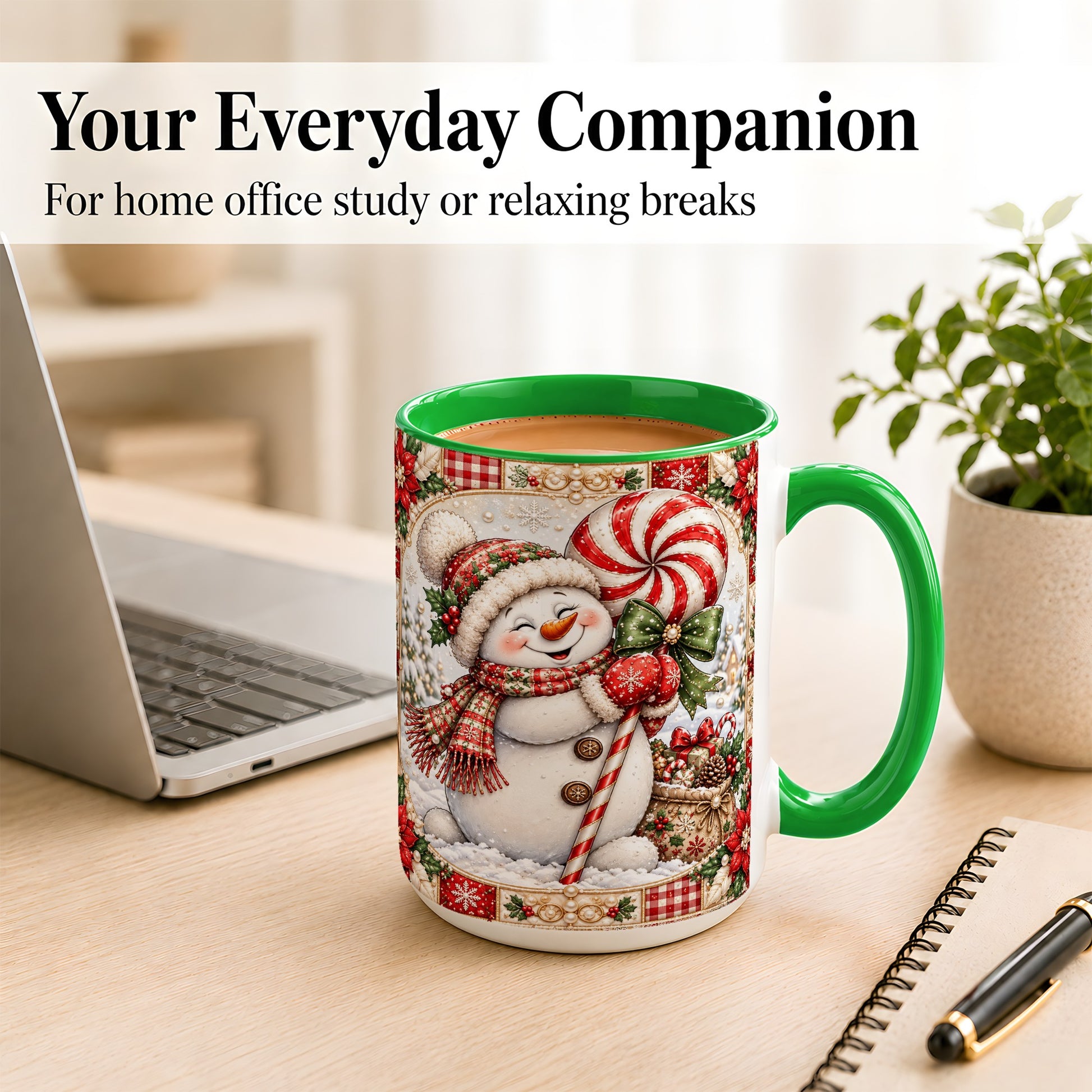 #pl[15oz|Green] Peppermint Snowman Coffee Mug, Christmas Candy Mug, Ceramic Cup
