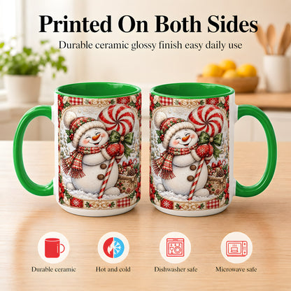 #pl[15oz|Green] Peppermint Snowman Coffee Mug, Christmas Candy Mug, Ceramic Cup