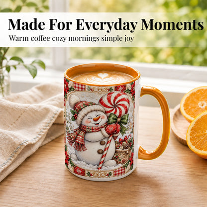 #pl[15oz|Orange] Peppermint Snowman Coffee Mug, Christmas Candy Mug, Ceramic Cup