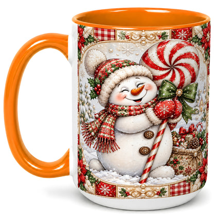 #pl[15oz|Orange] Peppermint Snowman Coffee Mug, Christmas Candy Mug, Ceramic Cup