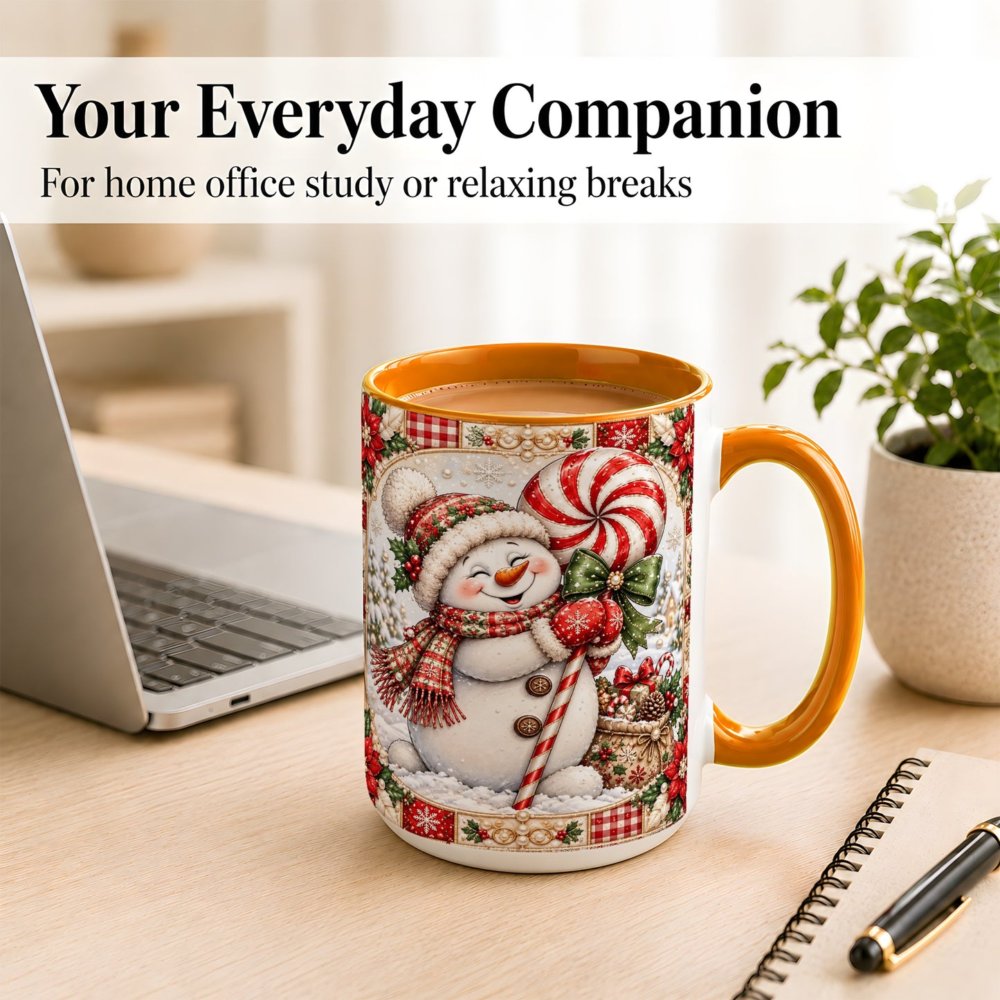#pl[15oz|Orange] Peppermint Snowman Coffee Mug, Christmas Candy Mug, Ceramic Cup