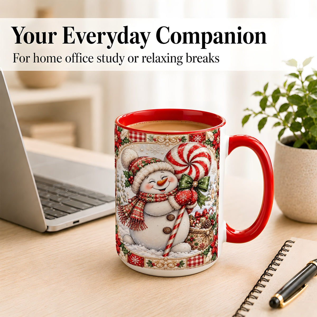#pl[15oz|Red] Peppermint Snowman Coffee Mug, Christmas Candy Mug, Ceramic Cup