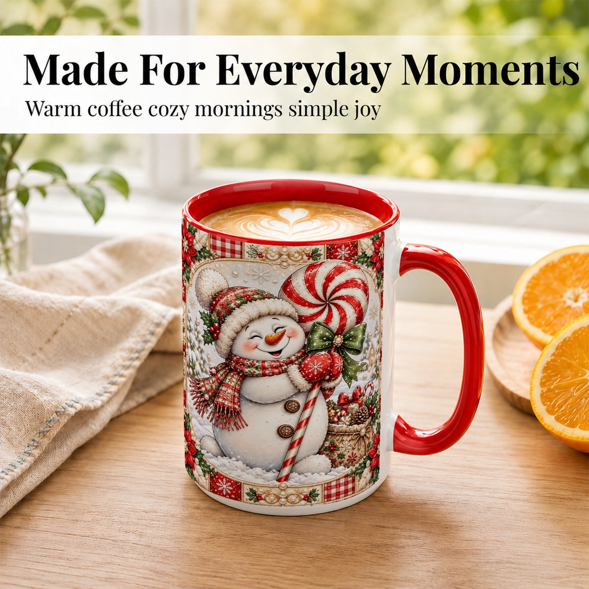 #pl[15oz|Red] Peppermint Snowman Coffee Mug, Christmas Candy Mug, Ceramic Cup
