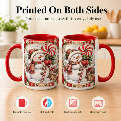 #pl[15oz|Red] Peppermint Snowman Coffee Mug, Christmas Candy Mug, Ceramic Cup