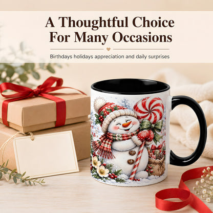#pl[11oz|Black] Peppermint Snowman Coffee Mug, Winter Candy Mug, Ceramic Cup