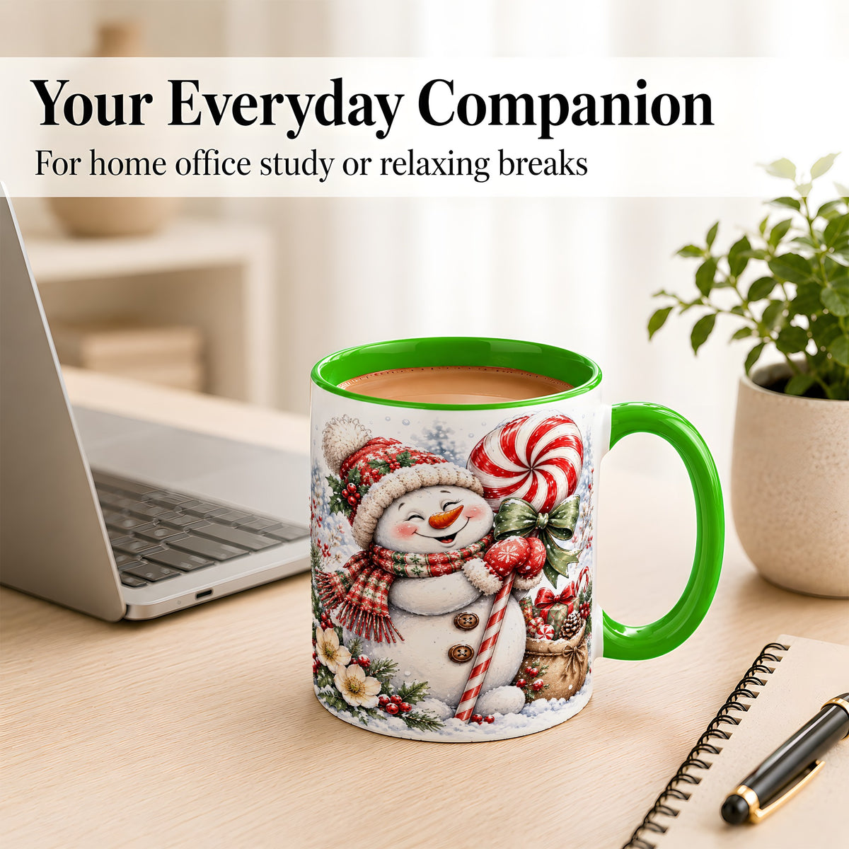 #pl[11oz|Green] Peppermint Snowman Coffee Mug, Winter Candy Mug, Ceramic Cup