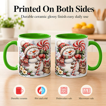 #pl[11oz|Green] Peppermint Snowman Coffee Mug, Winter Candy Mug, Ceramic Cup