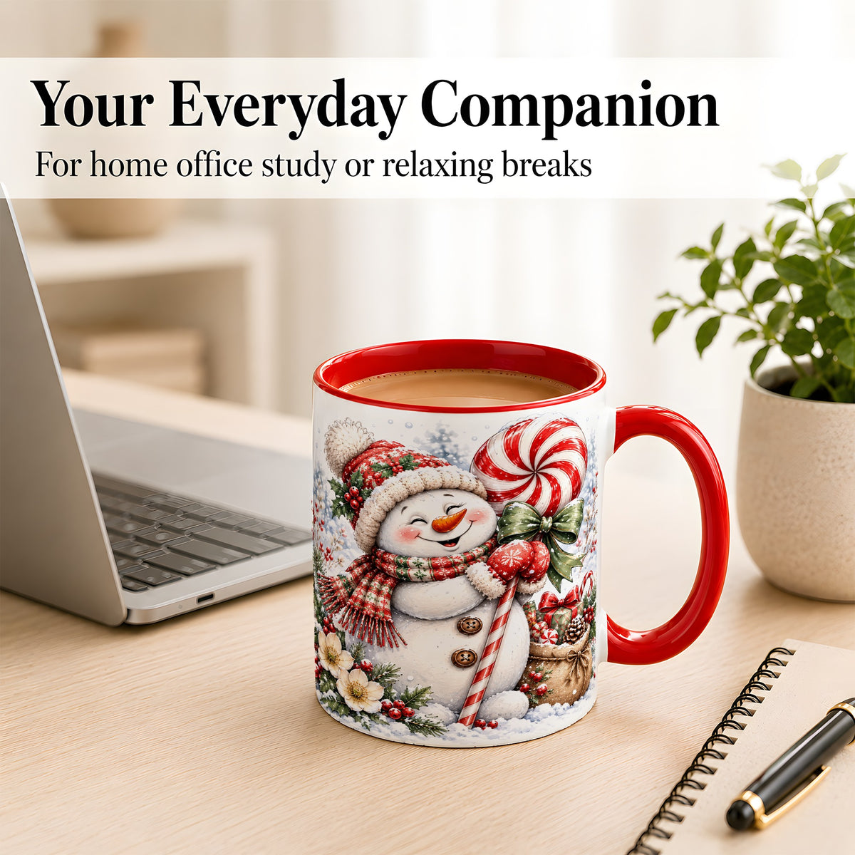 #pl[11oz|Red] Peppermint Snowman Coffee Mug, Winter Candy Mug, Ceramic Cup