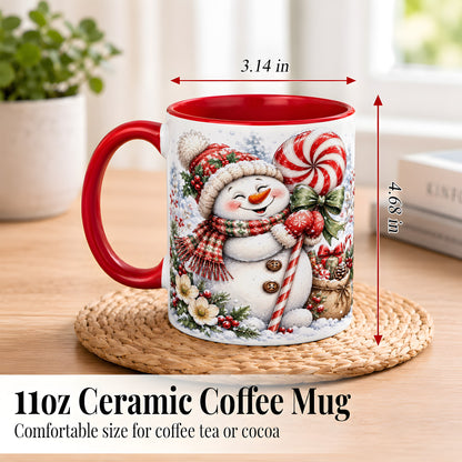 #pl[11oz|Red] Peppermint Snowman Coffee Mug, Winter Candy Mug, Ceramic Cup