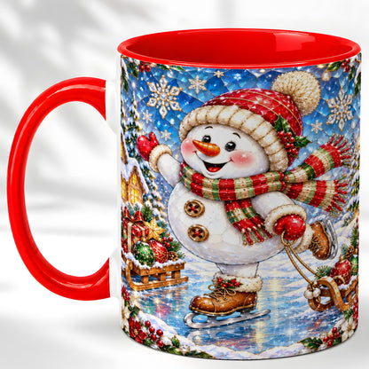 Jeweled Ice Skating Snowman Coffee Mug, Christmas Snowman Mug, Ceramic Cup