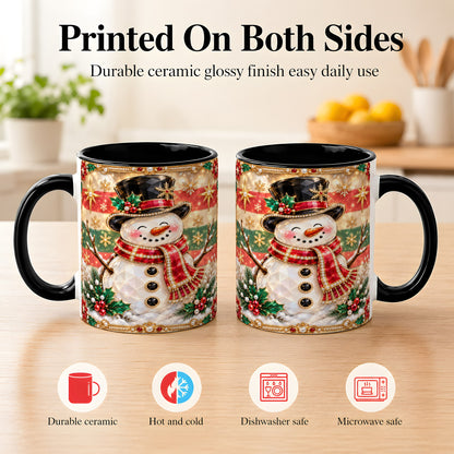 #pl[11oz|Black] Jeweled Top Hat Snowman Coffee Mug, Christmas Snowman Mug, Ceramic Cup