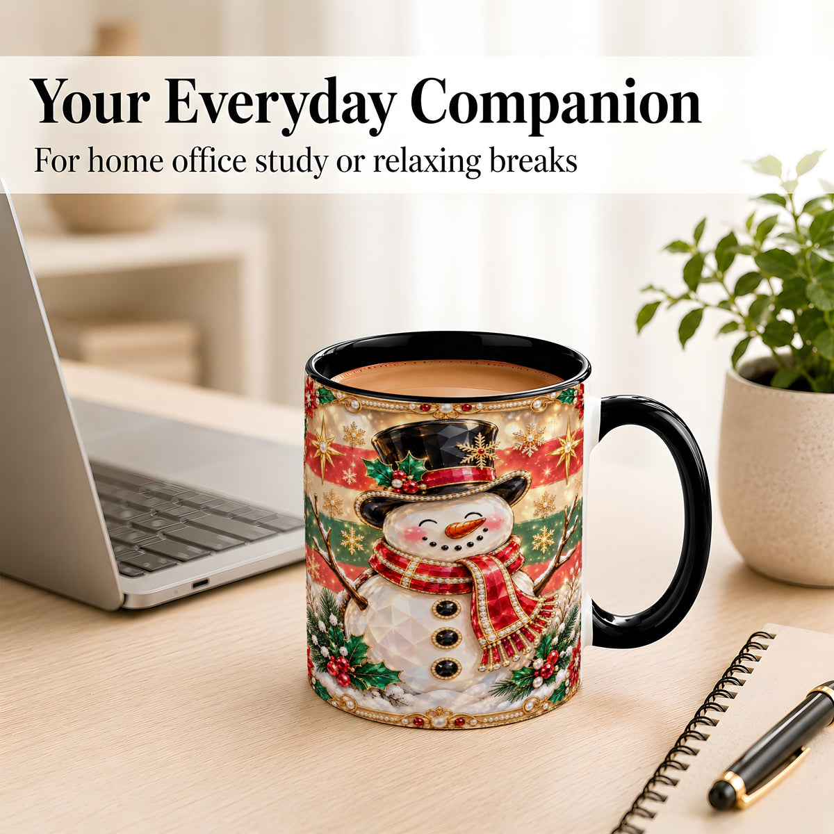 #pl[11oz|Black] Jeweled Top Hat Snowman Coffee Mug, Christmas Snowman Mug, Ceramic Cup