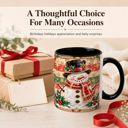 #pl[11oz|Black] Jeweled Top Hat Snowman Coffee Mug, Christmas Snowman Mug, Ceramic Cup