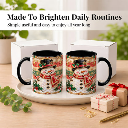 #pl[11oz|Black] Jeweled Top Hat Snowman Coffee Mug, Christmas Snowman Mug, Ceramic Cup