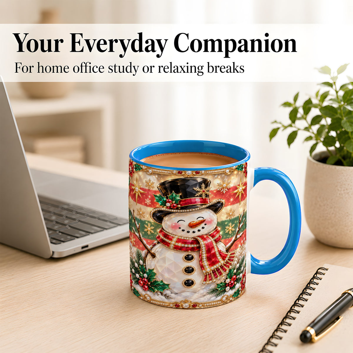#pl[11oz|Blue] Jeweled Top Hat Snowman Coffee Mug, Christmas Snowman Mug, Ceramic Cup