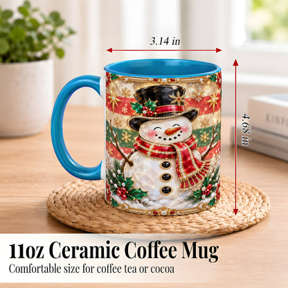#pl[11oz|Blue] Jeweled Top Hat Snowman Coffee Mug, Christmas Snowman Mug, Ceramic Cup
