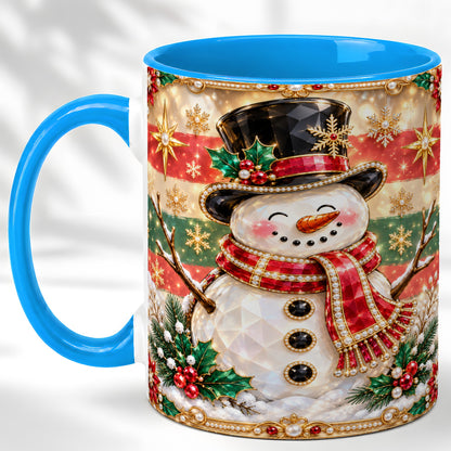 #pl[11oz|Blue] Jeweled Top Hat Snowman Coffee Mug, Christmas Snowman Mug, Ceramic Cup