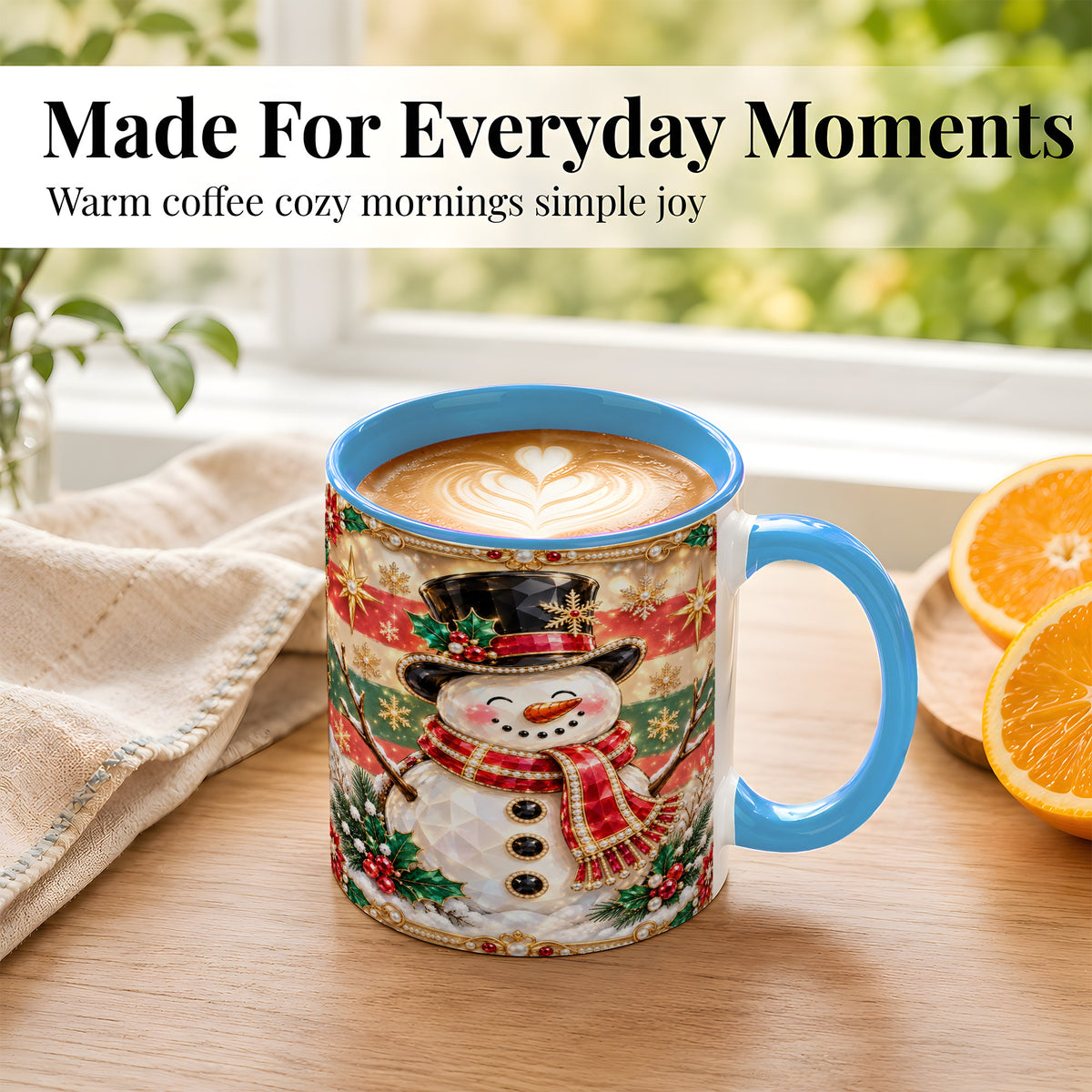 #pl[11oz|Blue] Jeweled Top Hat Snowman Coffee Mug, Christmas Snowman Mug, Ceramic Cup